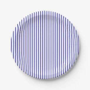 Dark Blue White Pinstripe Paper Plate