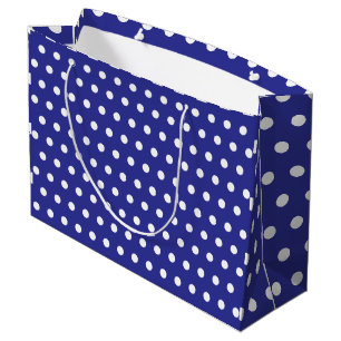 DARK BLUE WHITE POLKA DOT CUSTOMIZED STYLISH  LARGE GIFT BAG
