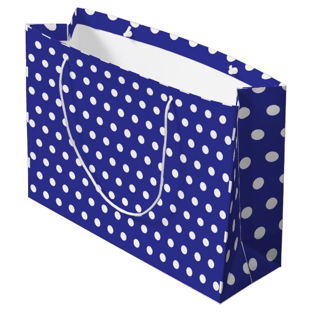 DARK BLUE WHITE POLKA DOT CUSTOMIZED STYLISH  LARGE GIFT BAG (Back Angled)