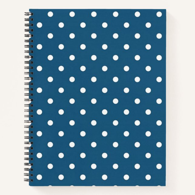 Dark Blue & White Polka Dot Spiral Notebook (Front)