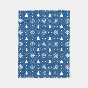 Dark Blue White Snowflakes Christmas Pattern Fleece Blanket