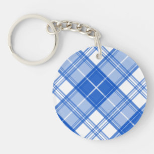Dark Blue White Tartan Pattern yxm0uat9 diagonal Key Ring