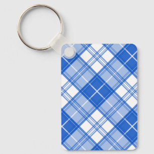 Dark Blue White Tartan Pattern yxm0uat9 diagonal Key Ring