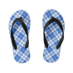 Dark Blue White Tartan Pattern yxm0uat9 diagonal Kid's Flip Flops