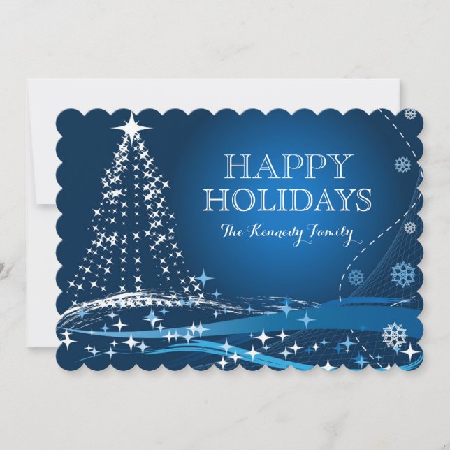 Dark Blue Winter Background Holiday Card (Front)