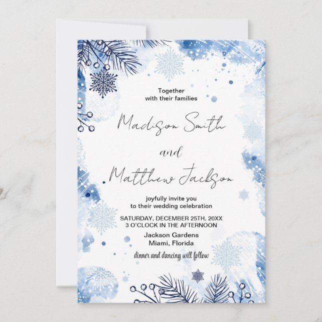 Dark Blue Winter Wedding Invitations (Front)
