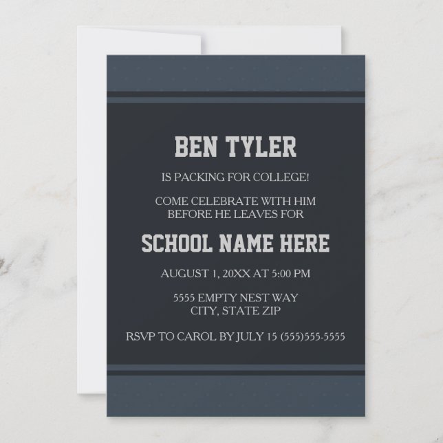 Dark Blue with Dots "Off To College" Invite (Front)