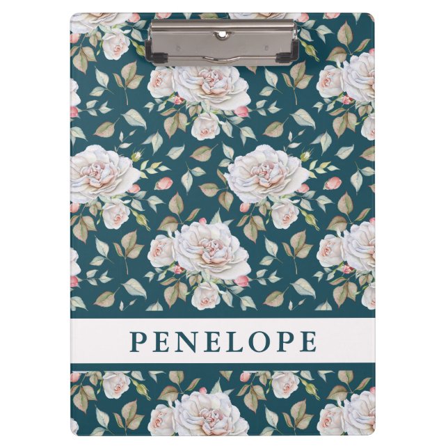 Dark Blue with Floral and Name Clipboard (Front)