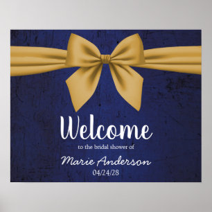 Dark Blue with Gold Bow Bridal Shower Poster