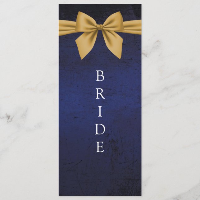 Dark Blue with Gold Bow Reserved Chair Sign Menu (Front)