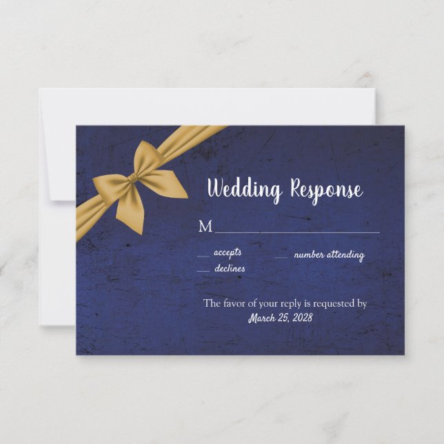 Dark Blue with Gold Bow RSVP Card (Front)