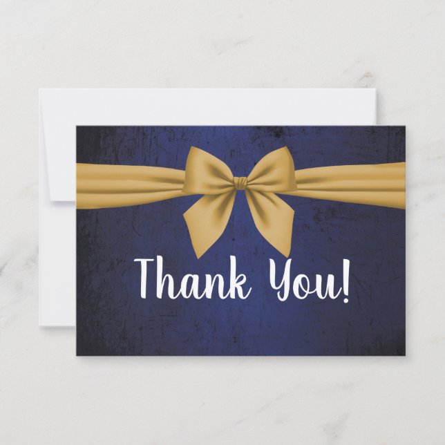 Dark Blue with Gold Bow Thank You Card (Front)