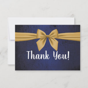 Dark Blue with Gold Bow Thank You Card