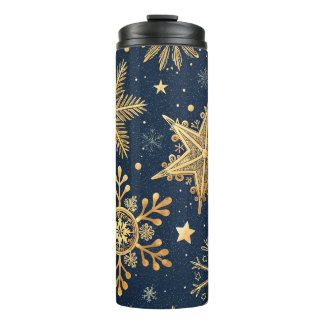 DARK BLUE WITH GOLD WINTER SNOWFLAKES THERMAL TUMBLER