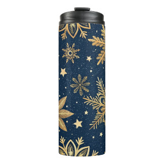 DARK BLUE WITH GOLD WINTER SNOWFLAKES THERMAL TUMBLER