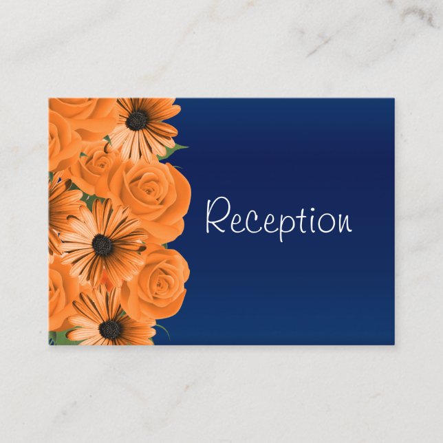 Dark Blue with Orange Roses - Reception Enclosure Card (Front)