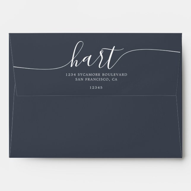 Dark Blue with White Script Return Address Envelope (Back (Top Flap))