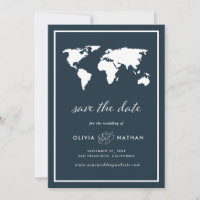 Dark Blue World Map | Elegant Travel Theme Wedding
