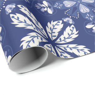 dark blue wrapping paper with a white butterfly