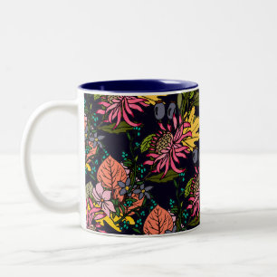 Dark Blue yellow aster flower chalkboard Two-Tone Coffee Mug