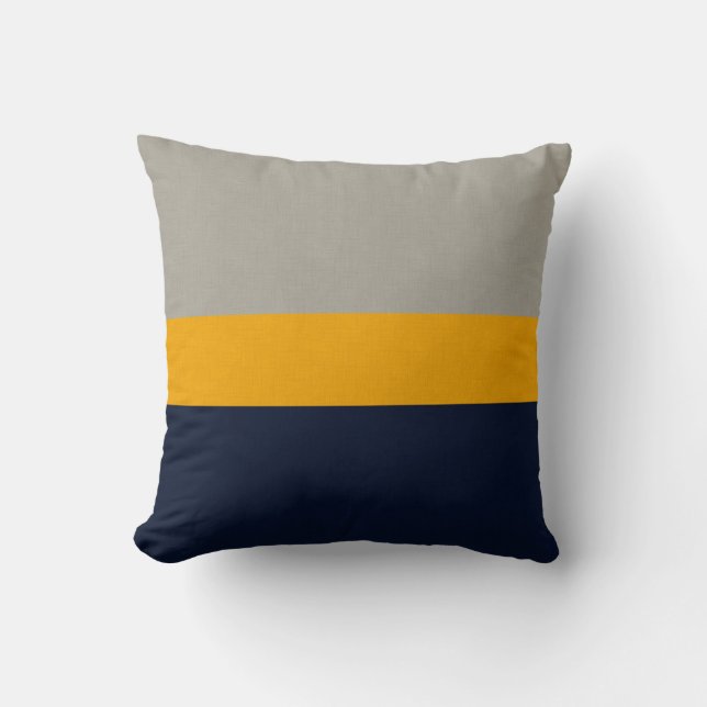 Dark Blue, Yellow, Grey striped Textured  Cushion (Front)