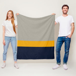 Dark Blue, Yellow, Grey striped Textured Fleece Blanket