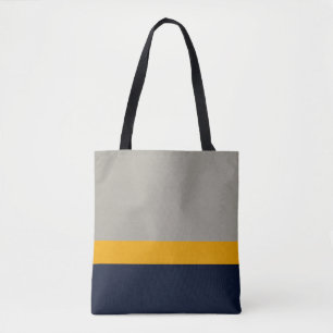 Dark Blue, Yellow, Grey striped Textured Tote Bag