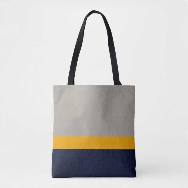 Dark Blue, Yellow, Grey striped Textured  Tote Bag (Front)