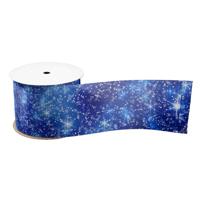 Dark Blurred Blue Starry Stars Christmas  Satin Ribbon (Spool)