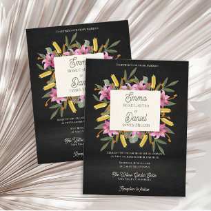 Dark Blush Pink Lily Botanical Wedding Invitation Postcard
