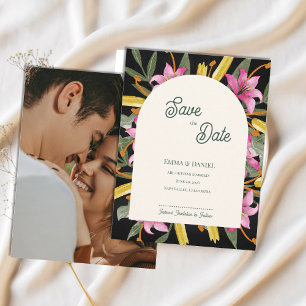 Dark Blush Pink Lily Photo Arched Save the Date Announcement Postcard