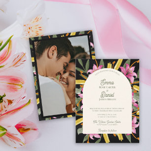 Dark Blush Pink Lily Photo Arched Wedding Invitation Postcard