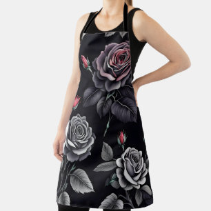 Dark Blush Rose Floral Art  Apron