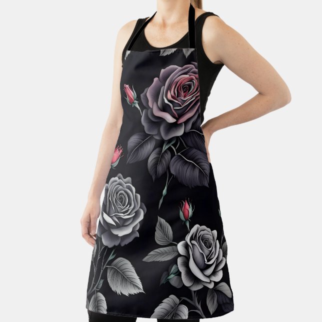 Dark Blush Rose Floral Art  Apron (Insitu)