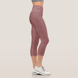 Dark Blush Rose Pink Floral High Waisted Capri Leggings