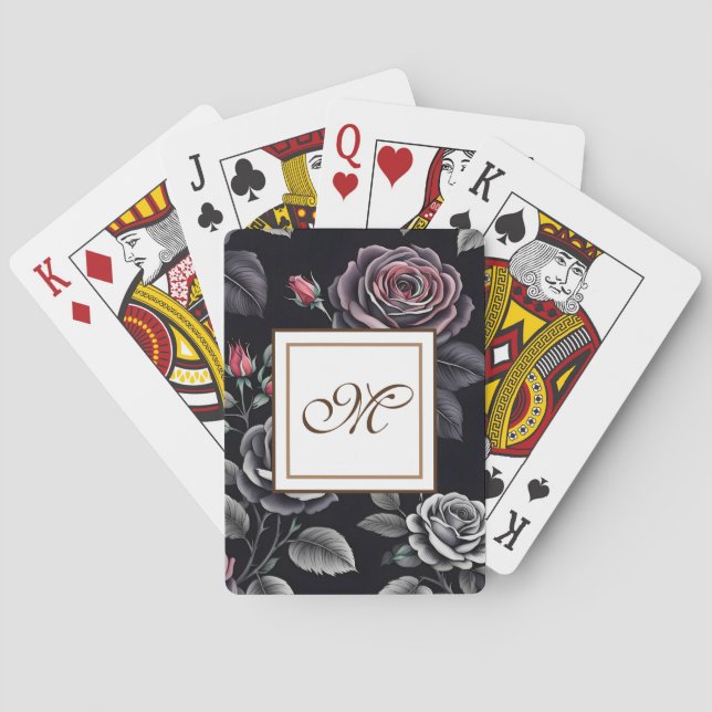 Dark Blush Roses Floral Art design Playing Cards (Back)