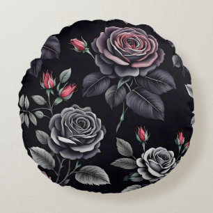 Dark Blush Roses Floral Art design Round Cushion