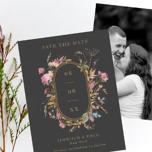Dark Bohemian Wildflower Pill Frame Wedding Photo Save The Date