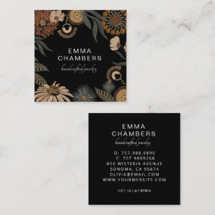 Dark Boho Botanical Floral Jewellery Designer Square Business Card
