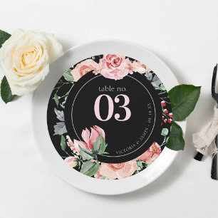 Dark Boho Floral Greenery Wedding Table Number