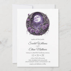 Dark Boho Moon Door Garden Purple Rose Handfasting Invitation
