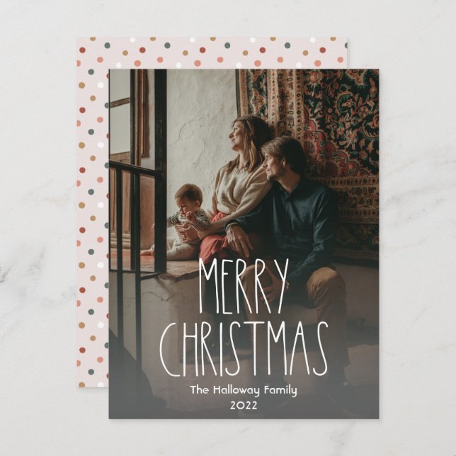 Dark Boho Polka Dot Christmas Full Vertical Photo Holiday Card (Front/Back)