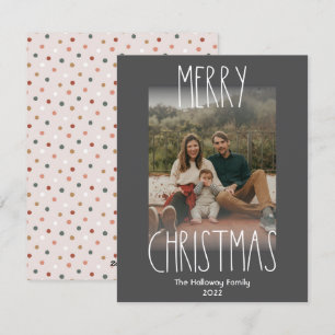 Dark Boho Polka Dot Christmas Vertical Faded Photo Holiday Card
