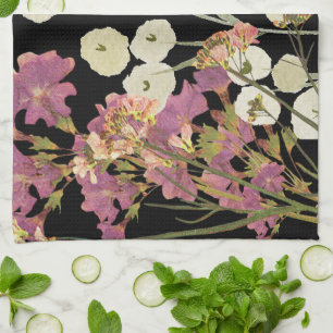 Dark Boho Pressed Paper Flowers  Tea Towel