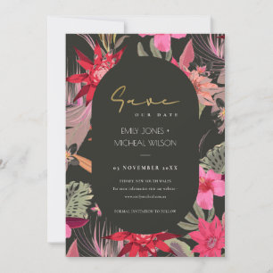 Dark Boho Red Blush Floral Save The Date Invite