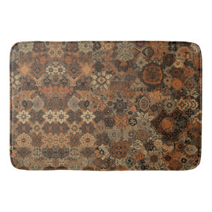Dark Boho Terracotta Sage Botanical Pattern Bath Mat