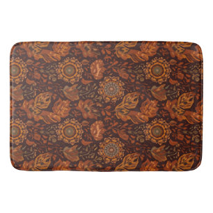 Dark Boho Terracotta Sage Botanical Pattern Bath Mat