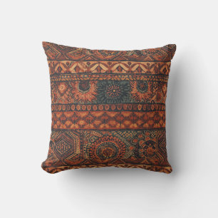 Dark Boho Terracotta Sage Botanical Pattern Cushion