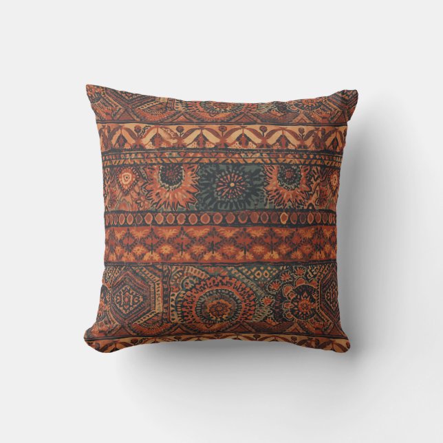 Dark Boho Terracotta Sage Botanical Pattern  Cushion (Front)