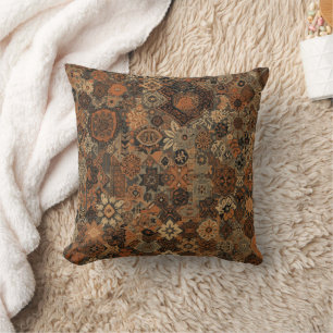 Dark Boho Terracotta Sage Botanical Pattern Cushion